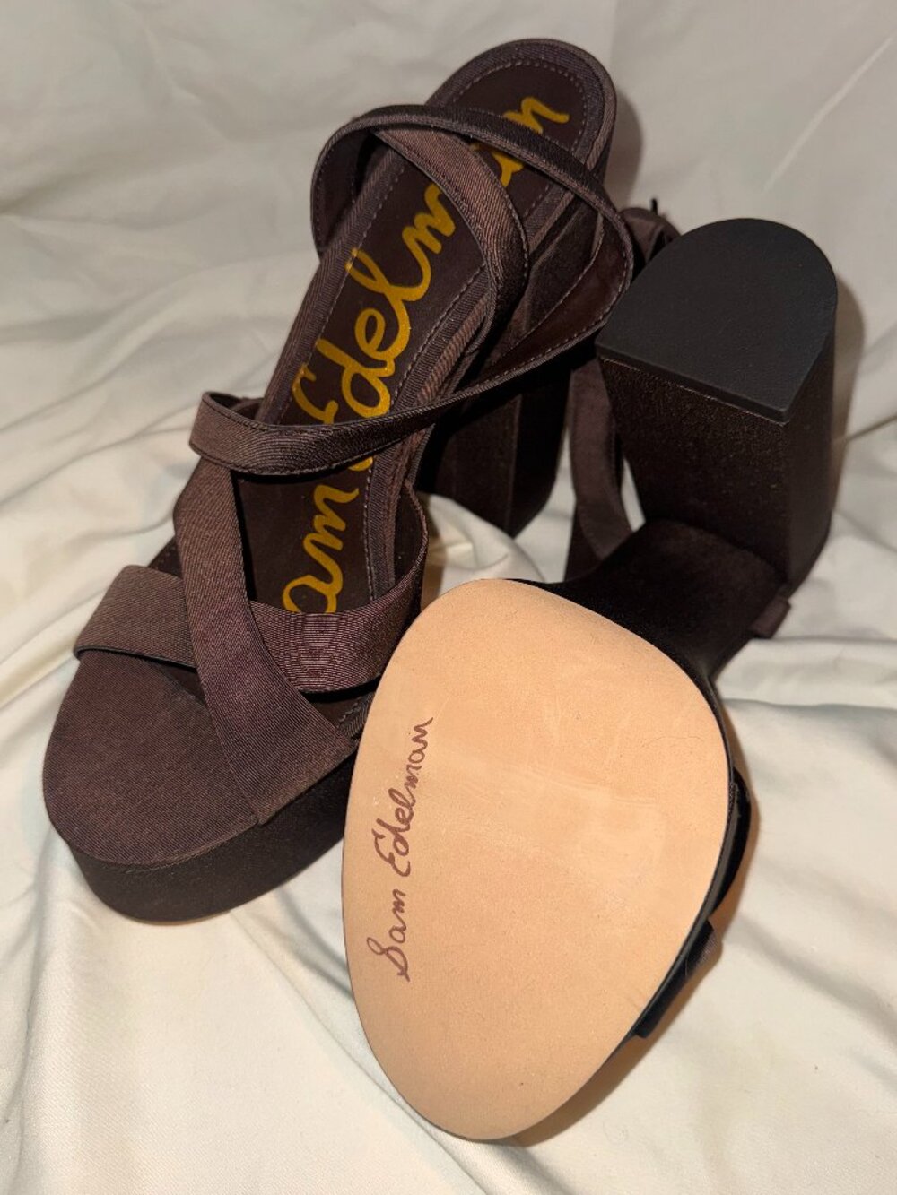 Sam Edelman Savannah Platform Dress Sandal Cocoa Brown Fabric Size 10